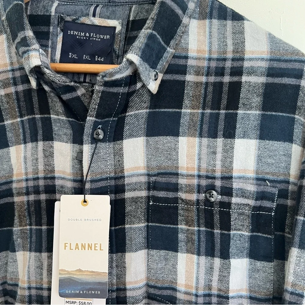 Denim & Flower Flannel Button Down Men’s XL - Picture 3 of 10